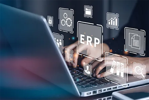 Illustration of interconnected business systems powered by ERPNext