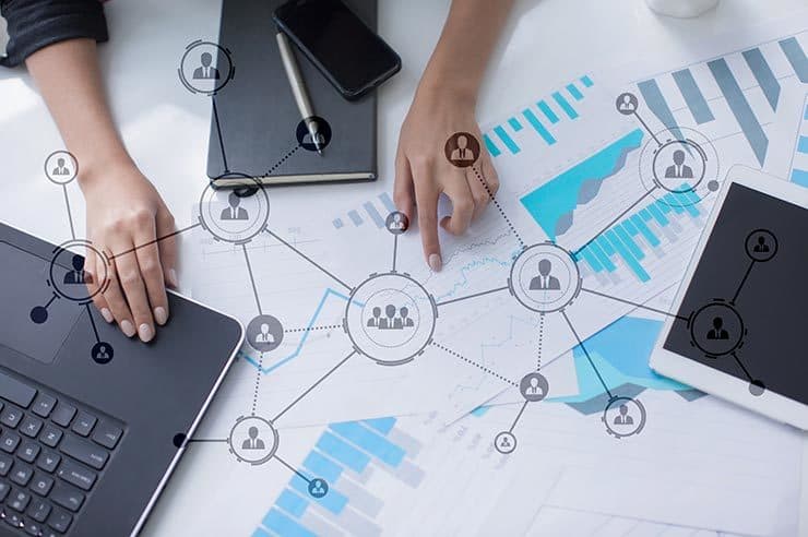 Illustration of interconnected business systems powered by Odoo